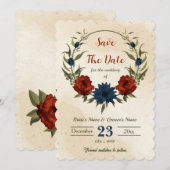 Verbrande oranje marinebloemen botanisch save the date (Voorkant / Achterkant)