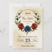 Verbrande oranje marinebloemen botanisch save the date (Voorkant)