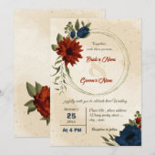 verbrande oranje marinebloemen botanische bruiloft kaart (Voorkant / Achterkant)