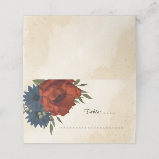 verbrande oranje marinebloemen botanische bruiloft plaatskaartje (Buitenkant ongevouwen)