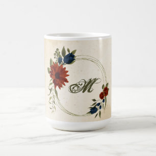 verbrande oranje & marinebloemen groen koffiemok