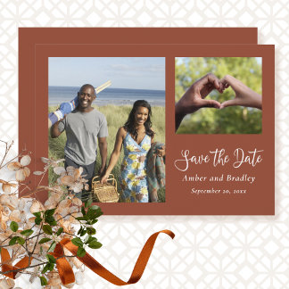 Verbrande Oranje minimale foto QR-code De datum op Kaart