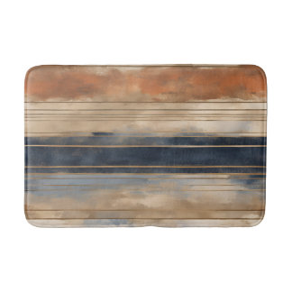 Verbrande Oranje Navy Dusty Blue Distressed Stripe Badmat