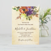 verbrande Oranje Paarse Floral Christelijk bruilof Kaart (Staand voorkant)