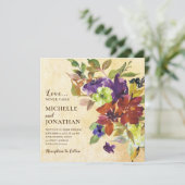 verbrande Oranje Paarse Floral Christelijk bruilof Kaart (Staand voorkant)