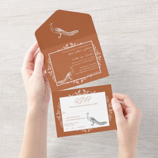 Verbrande Oranje pauw bloeit All In One Uitnodiging (Afscheurbaar)