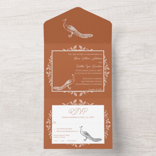 Verbrande Oranje pauw bloeit All In One Uitnodiging (Binnen)