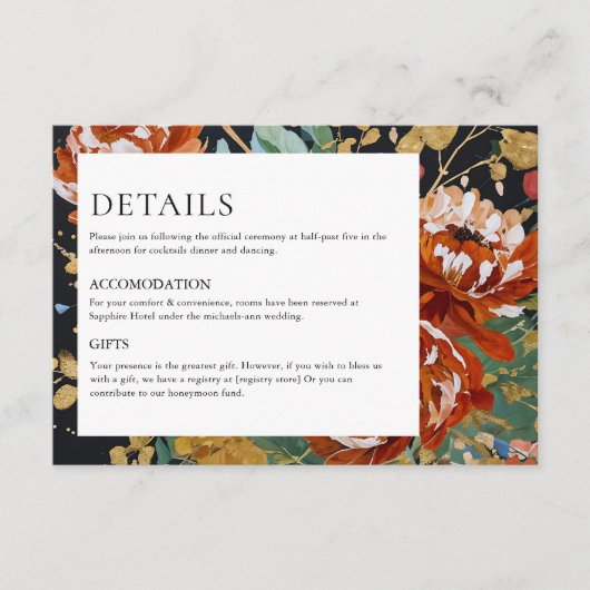 Verbrande Oranje pioenen Bloemengoud Schilderij Hu Informatiekaartje (Voorkant)