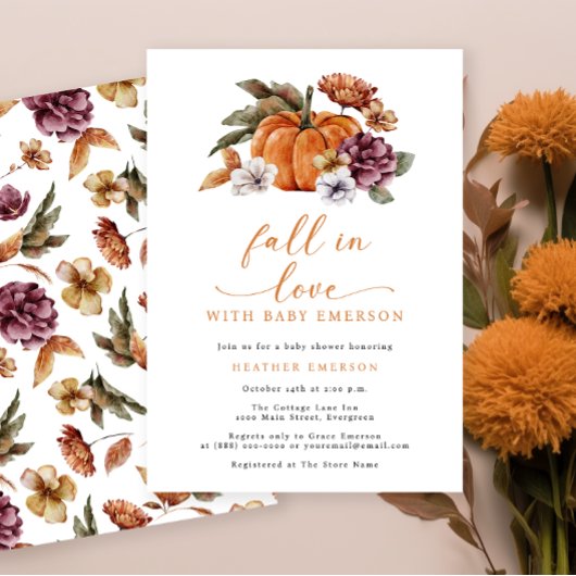 Verbrande Oranje Pompoen Baby Douche Uitnodigingen