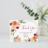 Verbrande oranje pompoen bloemige bruiloft & baby  bedankkaart (Staand voorkant)