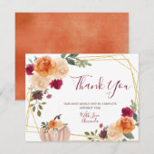 Verbrande oranje pompoen bloemige bruiloft & baby  bedankkaart (Voorkant / Achterkant)