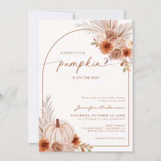 Verbrande Oranje pompoen herfstboog Baby shower Kaart (Voorkant)