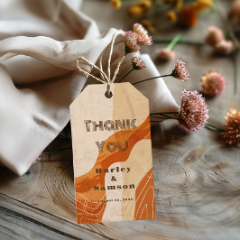 Verbrande oranje retro dank u cadeaulabel