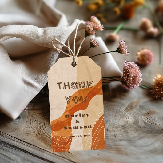 Verbrande oranje retro dank u cadeaulabel