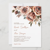 Verbrande Oranje Rozen Rustieke Waterverf bruiloft Kaart (Voorkant)