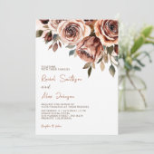 Verbrande Oranje Rozen Rustieke Waterverf bruiloft Kaart (Staand voorkant)