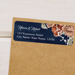 Verbrande Oranje Rozen Terracotta Bloemen Navy Bru Etiket