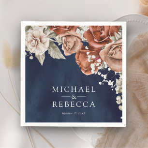Verbrande Oranje Rozen Terracotta Bloemen Navy Bru Servet
