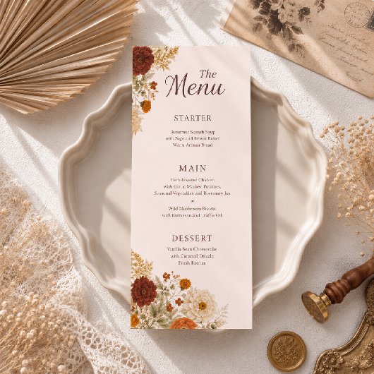 Verbrande Oranje Rustieke Herfstbladeren Bruiloft  Menu