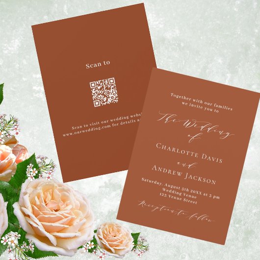 Verbrande oranje script moderne QR code RSVP bruil Kaart