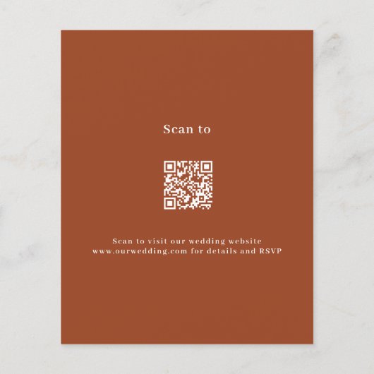 Verbrande oranje script QR code RSVP budget bruilo (Achterkant)