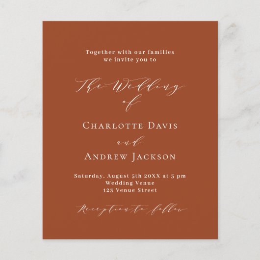 Verbrande oranje script QR code RSVP budget bruilo (Voorkant)