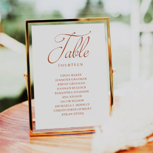 Verbrande Oranje Script Tafel Nummer Zitplaatskaar Kaart