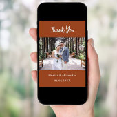 Verbrande oranje script trouwfoto dank u kaart