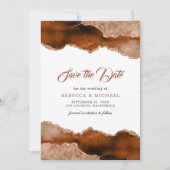 Verbrande Oranje Terracotta Agate Marmeren Trouwfo Save The Date (Voorkant)