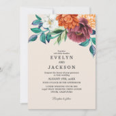 Verbrande oranje terracotta bloemenherfstbruiloft kaart (Voorkant)