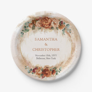 Verbrande oranje terracotta en groenblijvende gebl papieren bordje