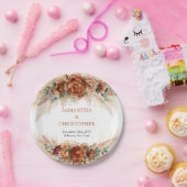 Verbrande oranje terracotta en groene loof boog papieren bordje (Feest)