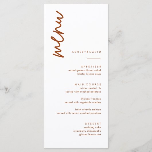 Verbrande Oranje Terracotta Trouw Menu Kaarten (Voorkant)