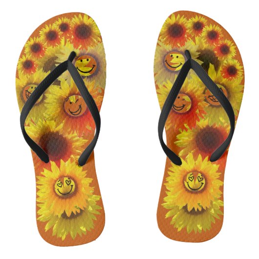 verbrande Oranje Unisex Zonnebloem Teenslippers (Voetbed)