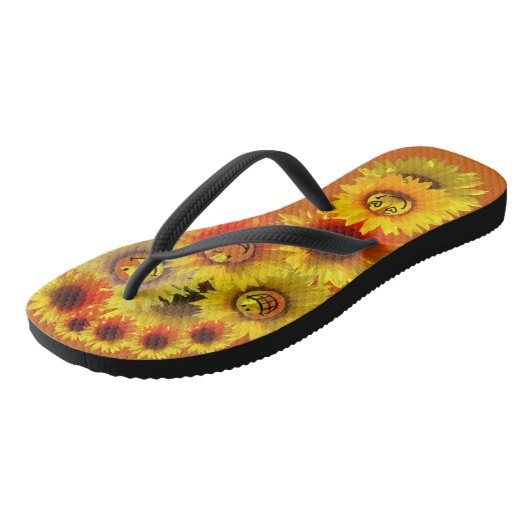 verbrande Oranje Unisex Zonnebloem Teenslippers (Schuin)