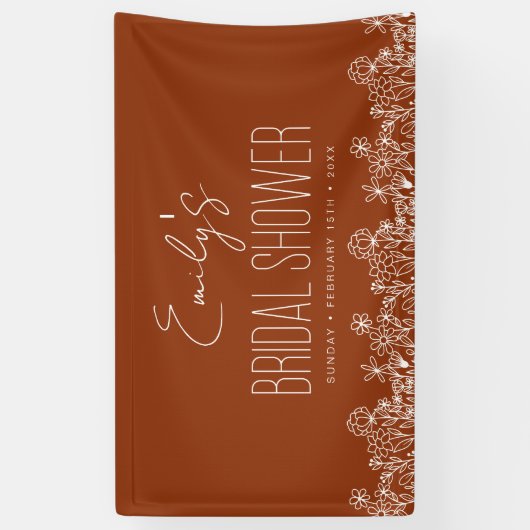 Verbrande oranje wilde bloem boho bruidsdouche spandoek (Verticaal)