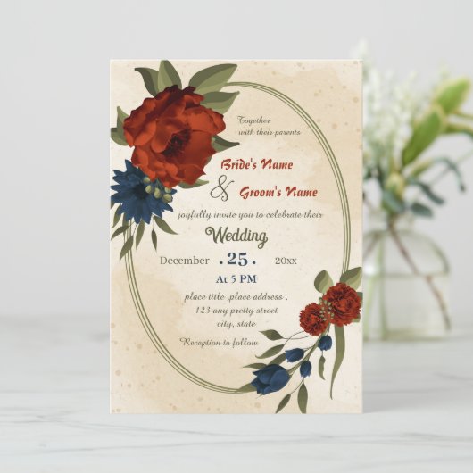 verbrande oranje zeemijlen geometrische bruiloft kaart (Staand voorkant)