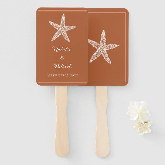 Verbrande Oranje zeester bruiloft hand fans Handwaaier (Voorkant en achterkant)