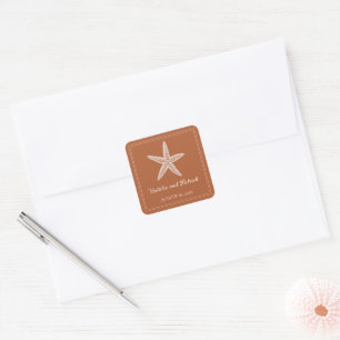 Verbrande Oranje zeesterren bruiloft stickers