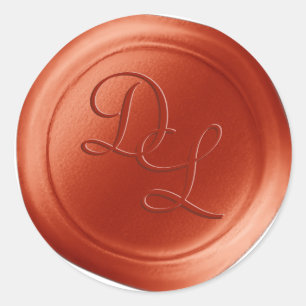 Verbrande Red Rust 2-letterige Monogram Wax Seal S Ronde Sticker