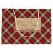 Verbrande Rode Beige Rustieke Schotse Tartan Kerst Groot Cadeauzakje (Achterkant)