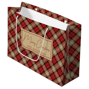 Verbrande Rode Beige Rustieke Schotse Tartan Kerst Groot Cadeauzakje