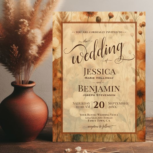 Verbrande Sienna Boho Bloemrijke Stijlvolle Script Kaart