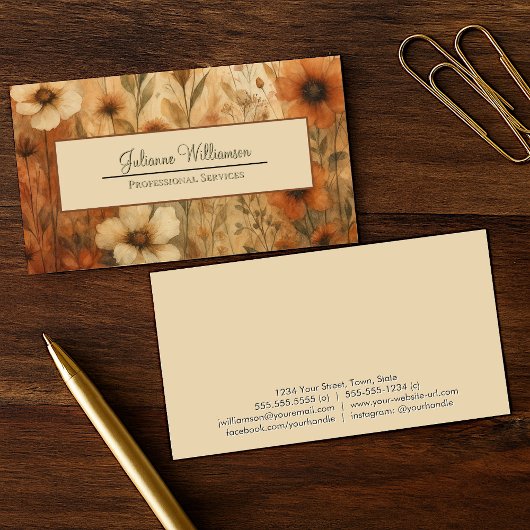 Verbrande Sienna Boho Chic Waterverf Bloemen Visitekaartje