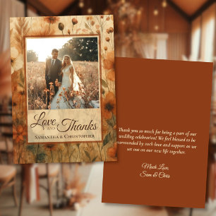 Verbrande Sienna Boho Wilde Bloemen Foto & Notitie Bedankkaart