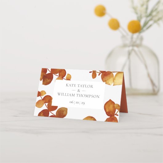 Verbrande Sienna Eucalyptus Boho Bloemige Bruiloft Plaatskaartje (Achterkant)