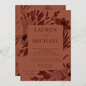 Verbrande Sienna herfst Waterverf bloeit bruiloft Kaart (Voorkant / Achterkant)