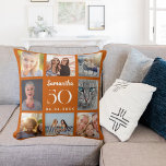 Verbrande sinaasappel aangepaste fotocollage verja kussen<br><div class="desc">Een uniek cadeau voor een 21e verjaardag,  het vieren van haar leven met een collage van 8 van uw eigen foto's,  afbeeldingen. Personaliseer en voeg haar naam,  leeftijd en datum toe. Een gebrande oranje achtergrondkleur,  witte tekst. De naam is geschreven met een modern handschrift.</div>