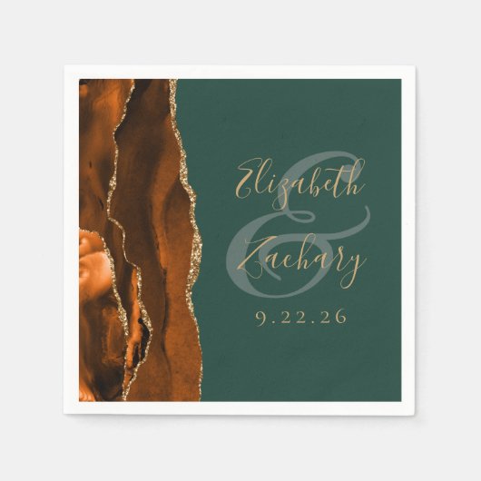 Verbrande Sinaasappel Agaat Goud Donkergroen Bruil Servet (Voorkant)
