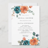 Verbrande Sinaasappel Blauwgroen Bloemen Bruidsdou Kaart (Voorkant)